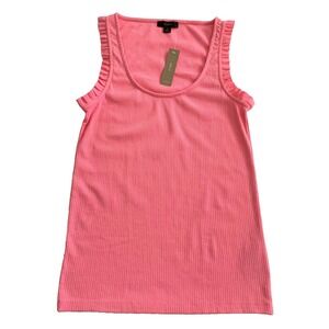 NWT J Crew Ribbed Ruffle Sleeve Scoop Neck Tank Top Pink Small